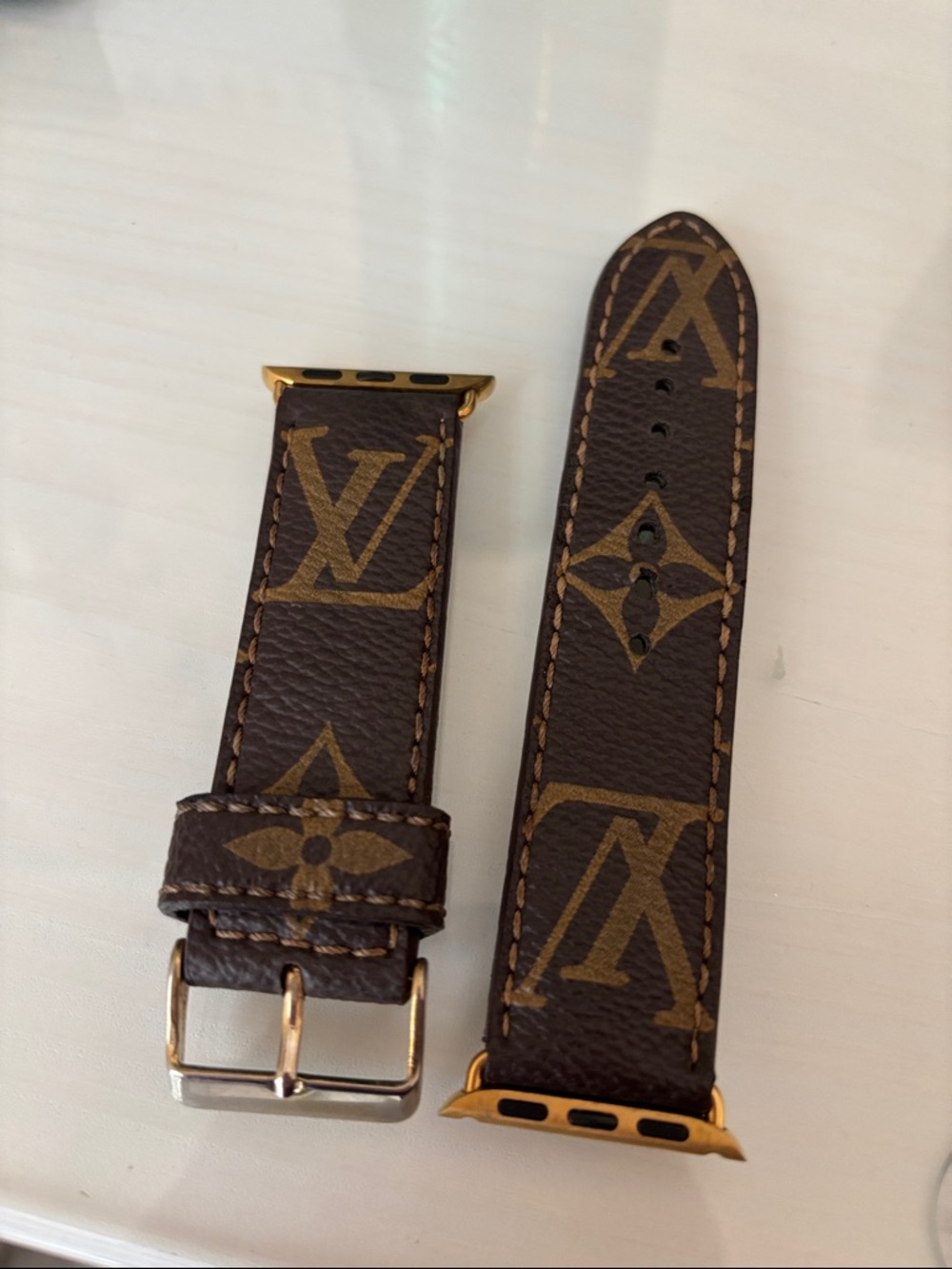 Louis Vuitton Brown Monogram Leather Apple Watch Strap with Gold Hardware